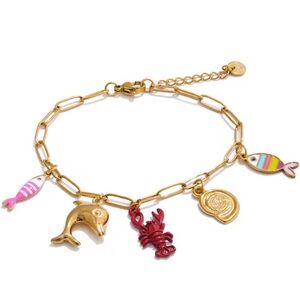 Gold and Pink Charm Jewelry Bracelet